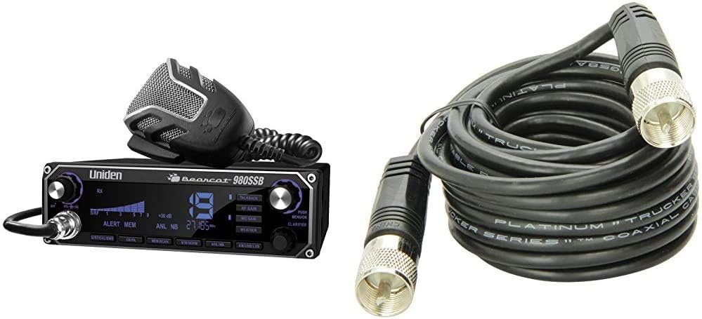 Uniden Bearcat 980 40- Channel SSB CB Radio with Sideband NOAA WeatherBand,7- Color Digital Display PA/CB Switch & TruckSpec TS-18CC 18' RG-58A/U Coaxial Cable with Pl-259 Connectors