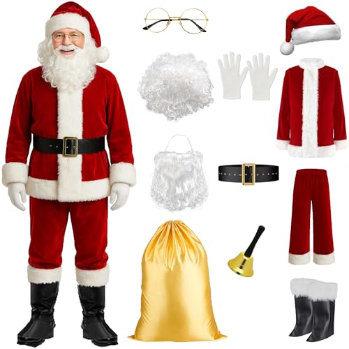 Santa Costume for Men, Christmas Claus Costume Suit 11Pc, Christmas Adult Santa Claus Outfit Xmas