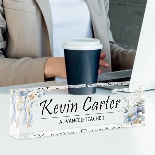 Name Plate for Desk Personalized, Acrylic Desk Decorations, Employee Appreciation Gifts, Custom Office Gifts for Coworkers, Boss, Teacher, Nurse (Purple Gold Marble)