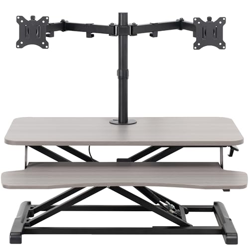 VIVO Height Adjustable 32 inch Standing Desk Converter with Dual 13 to 30 inch Monitor Stand, Sit Stand Monitor Mount and Desk Riser, White, DESK-V000K-M2W