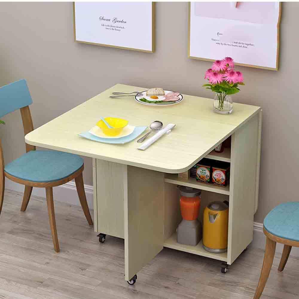 MaGiLL Drop Leaf Kitchen Table with Round Edge,Movable Folding Dining Table,Multifunctional Extendable Dining Table,Storage with Drawer,for Dining Room (A)