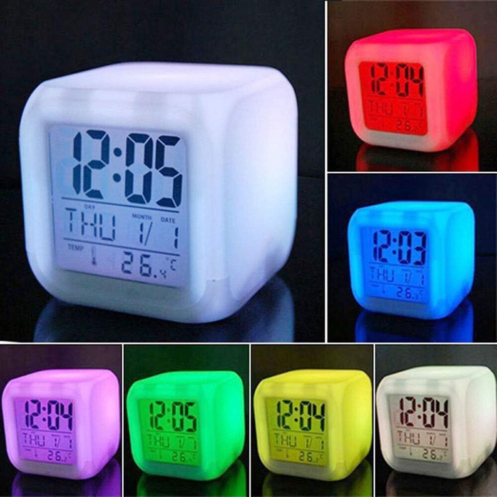 3 inch Small Size Mini LED Anime Digital Alarm Clock 7 Colorful Light Bedroom Decorations with Temperature,Date,Room Decor for Girl