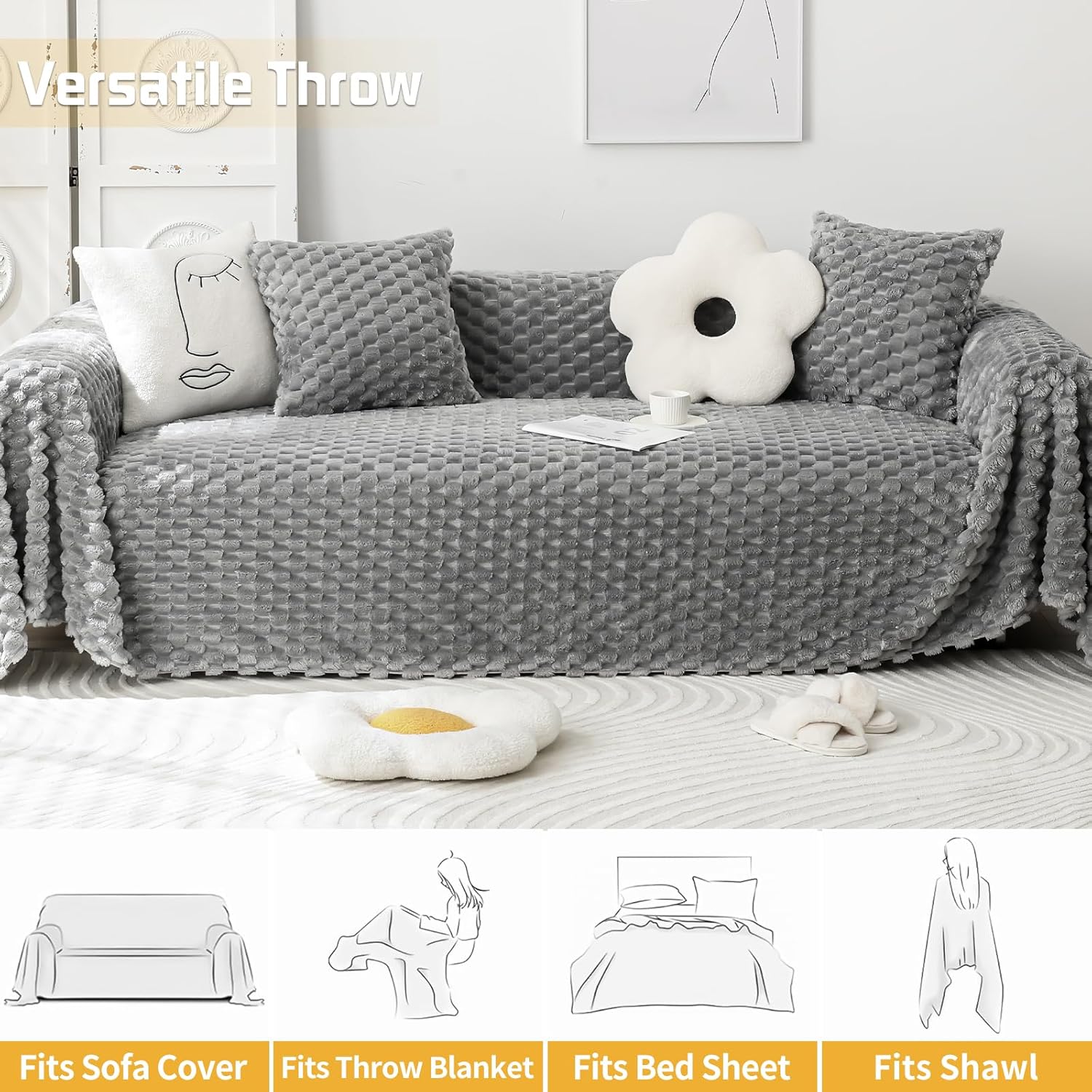 Couch Cover Blanket-Winter Thickening Sofa Slipcover for Sectional Sofa Covers-Protector Universal Use Cotton Blend Thick Fabric Washable, Woven Texture Modern Design for Living Room