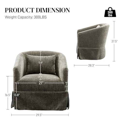 Swivel Accent Chair with Skirt Set of 2, Upholstered Swivel Barrel Chair 360 Degree Fabric Armchair for Nursery, Living Room, Bedroom, Beige
