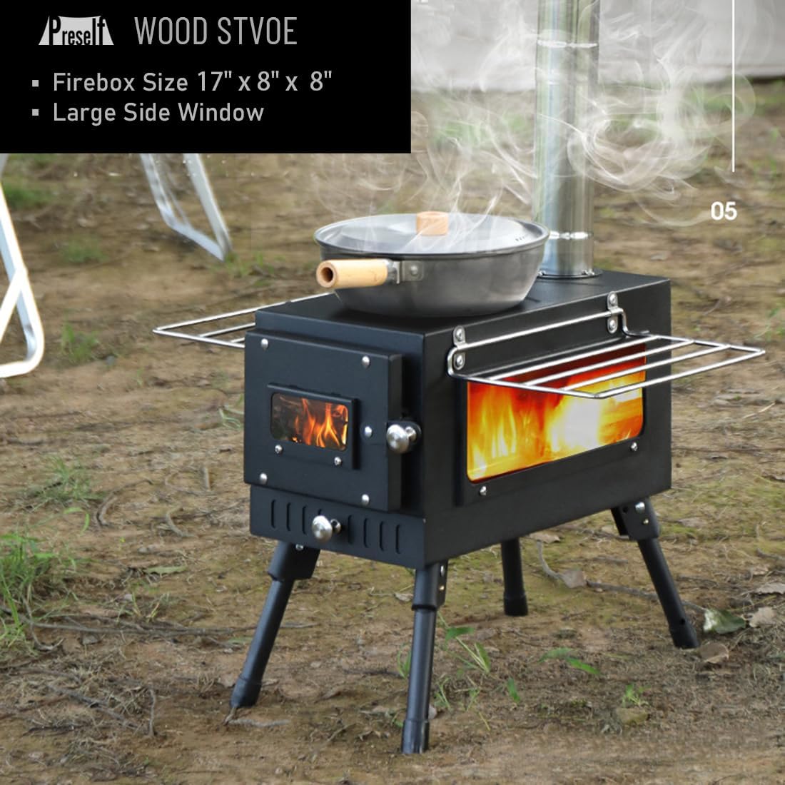 RUO Hot Tent Stove, Large Side Window, Winter Wood Burning Stove for Heating Cooking Camping Hunting (XL)