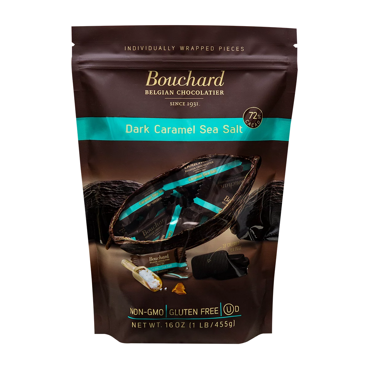 Bouchard Belgian Dark Chocolate with Caramel & Sea Salt | Individually Wrapped Napolitains | 16 OZ Bag