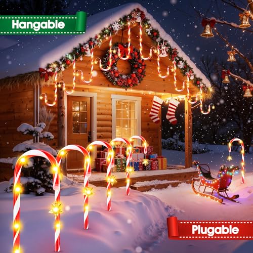 WdtPro 24-Pack Upgraded Solar Christmas Candy Cane Lights, Solar Pathway Lights Waterproof, Christmas Decorations Outdoor with 10 Modes and Bright 144 LED for Yard Garden Lawn Patio Party Decor