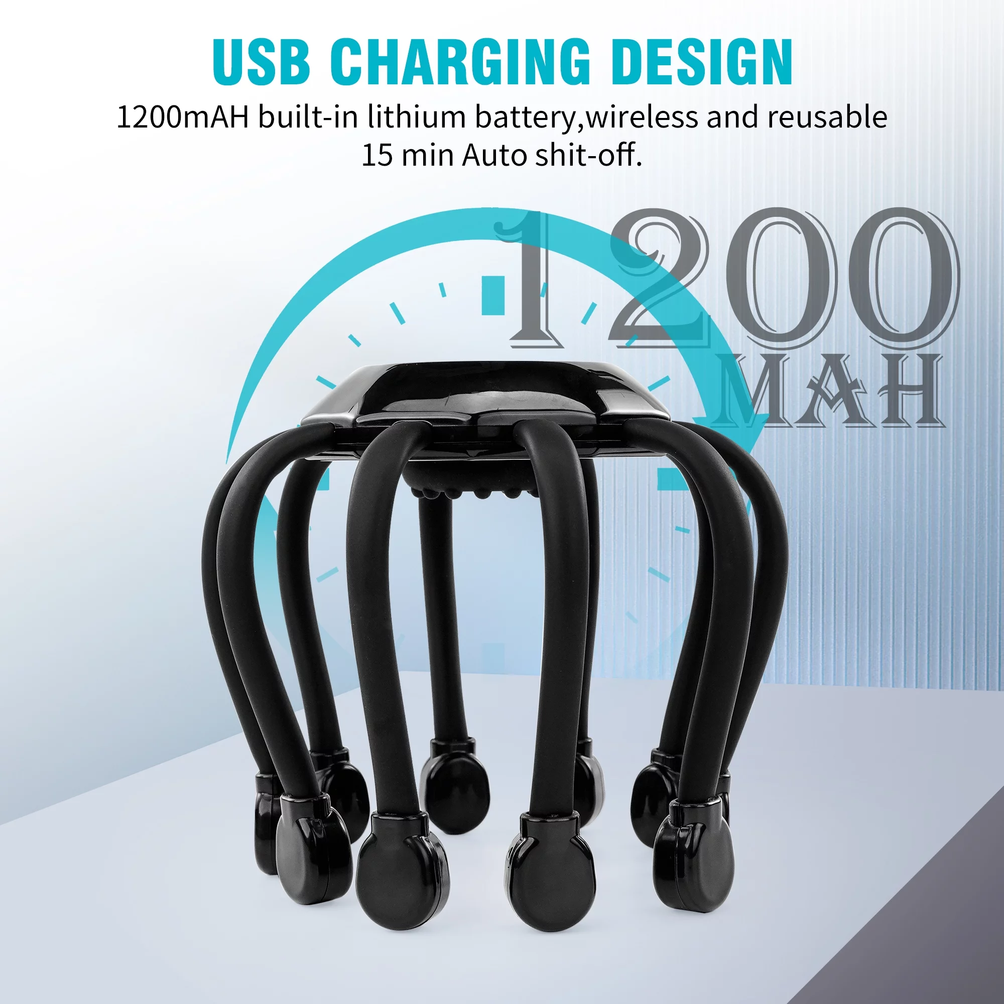 KEKOY Electric Scalp Massager, Head Massager With 5 Modes and 10 Vibrating Contacts, USB Charging 360 Degree Head Massager Scalp Stress Relax, Black