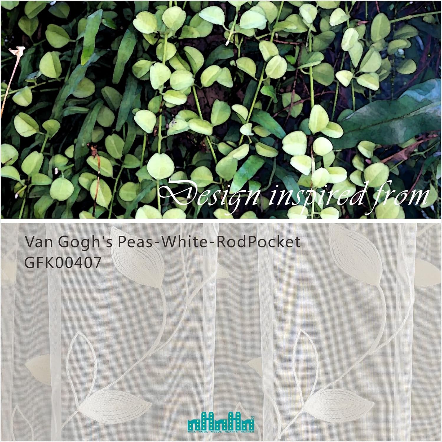 Sheer Curtains 96 inch Length 2 Panels Set, Embroidered Semi Sheer Voile Curtain Panels, Rod Pocket Light Filtering Leaf Sheer Curtains for Living Room (Van Gogh's Peas - 407, 52W x 96L)