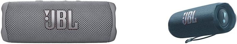JBL Flip 6 Portable Bluetooth Speaker Bundle - Grey and Blue, Powerful Sound, IPX7 Waterproof, 12 Hours Playtime