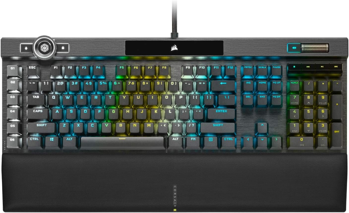 Corsair K100 RGB Optical-Mechanical Gaming Keyboard - Corsair OPX RGB Optical-Mechanical Keyswitches - AXON Hyper-Processing Technology for 4X Faster Throughput - 44-Zone RGB LightEdge
