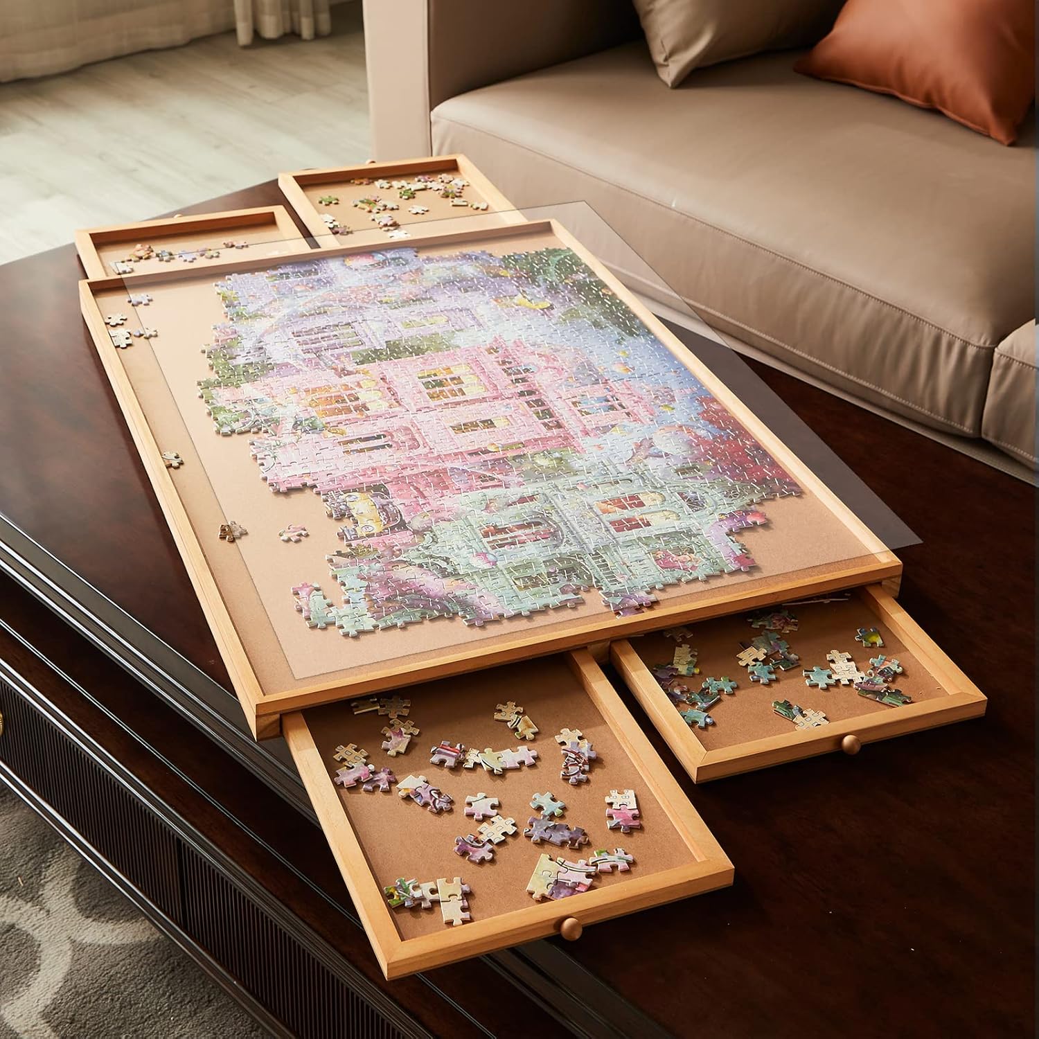 Jomtien Wooden Puzzle Table, Portable Puzzle Board with Drawer for Storing Puzzles, Smooth fiberboard Working Surface, Puzzle Tables for Adults, can Hold 1000 Pieces