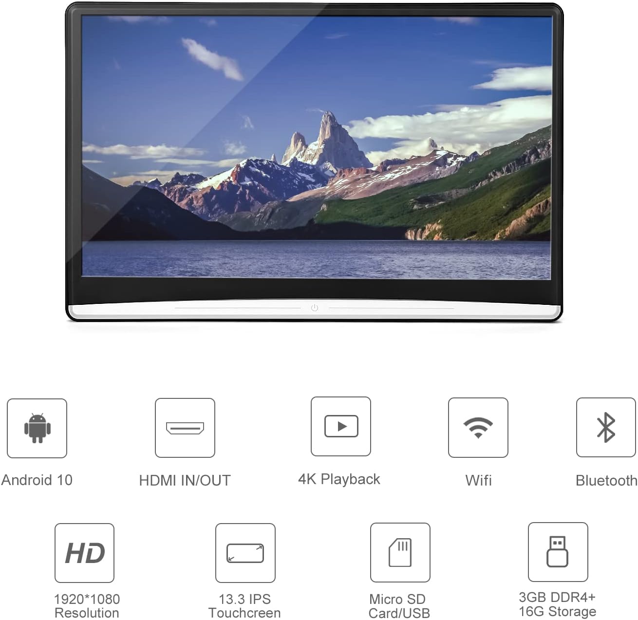 Ventray 13.3 Inch Android 10 Car Headrest Video Player, Universal Backseat TV Monitors, Touch Screen Car TV with WiFi, Bluetooth, HDMI in/Out, USB/TF, 3G Ram + 16G ROM