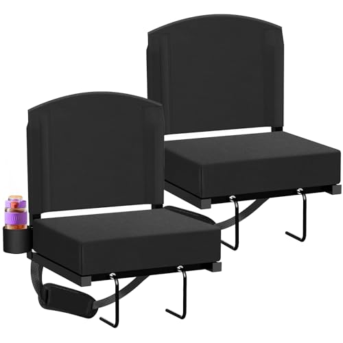 Stadium Seats with Back Support, Portable Bleacher Seat for Bleachers Hold up 400lbs, Wide Bleacher Seat with Shoulder Strap & Handle Perfect for Sports Events (Black, 1pcs)