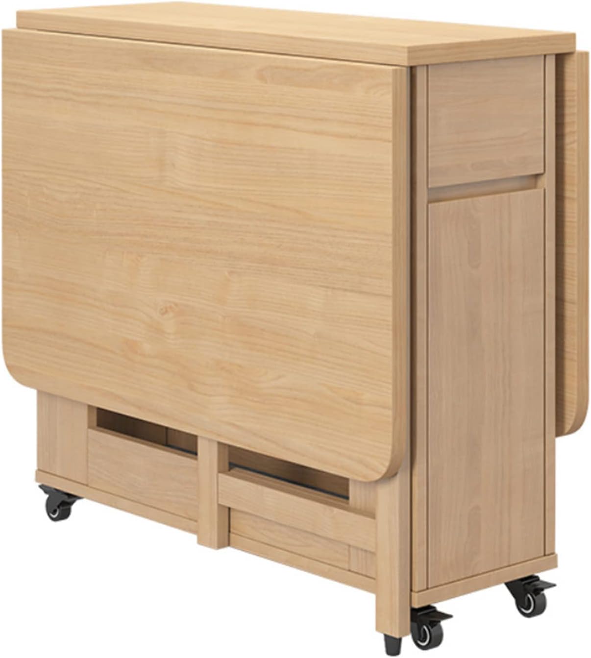 Extendable Dining Table, Solid Wood Drop Leaf Table, Folding Dining Table, Compact Dining Room Table with Storage Drawer, Space Saving Versatile Kitchen Table, 1.4M