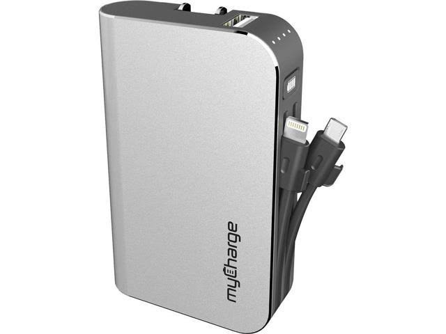 Mycharge Portable Charger Power Bank - HubPlus 6700 mAh External Battery Pack | Wall Charger Foldable Plug | Built in Cables (Ap
