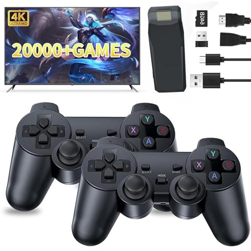 Wireless Retro Game Console Stick, Built-in 20000+ Classic Games with 18 Emulators, Dual 2.4G Wireless Controllers, 4K High Definition HDMI Output, Built-in 64G Plug & Play Video Game Console