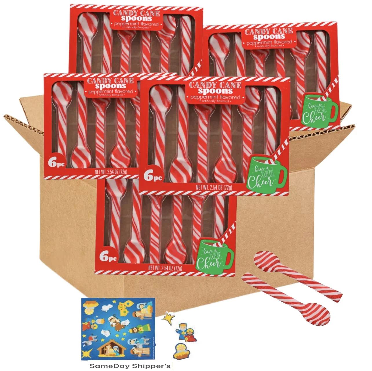 Candyrific | (Edible Spoons) |Candy Canes Peppermint Spoons | Best Stirring Hot Chocolate Cocoa Tea Coffee | Christmas Stocking Stuffers | 5 Pack - Free Sameday Shippers Fun Sticker