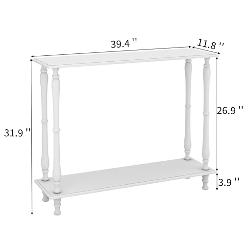Narrow Console Table with Shelf Wood Vintage Couch Table Behind Sofa with Storage for Entryway, Living Room, Hallway, White