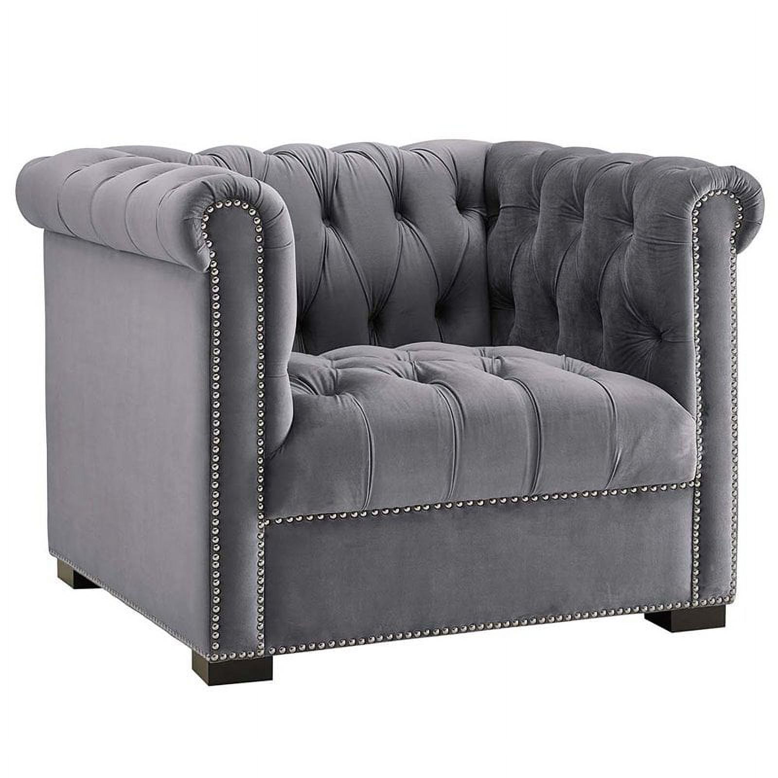 Pemberly Row Modern / Contemporary Velvet Tufted Accent Chair in Gray