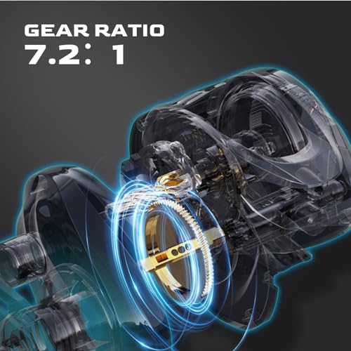 Baitcasting Reel - High Capacity Casting Reel with 9+1 Stainless Steel Bearings, 7.2:1 Gear Ratio, 15 lb Drag - Baitcaster Fishing Reel