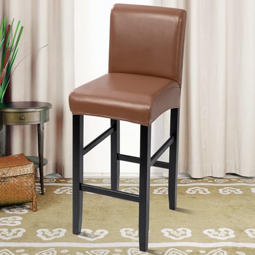 SearchI Waterproof Bar Stool Covers Set of 2, Stretch Removable Washable PU Stool Chair Covers, Counter Height Chairs Covers for Kitchen Dining Room Cafe Furniture (PU Orange)
