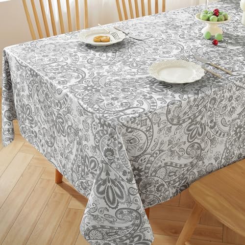 Rectangle Vinyl Paisley Table Cloths,Water proof Oil Proof Plastic Tablecloth with Flannel Backing, Heavy Duty Vintage Farmhouse PVC Table Cover for Outdoor Picnic Camping 60x120 Inch,Blue