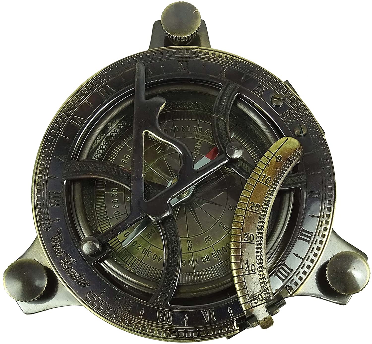 Antique Magnetic Compass Nautical Sundial 4.2 Brass Maritime Compass