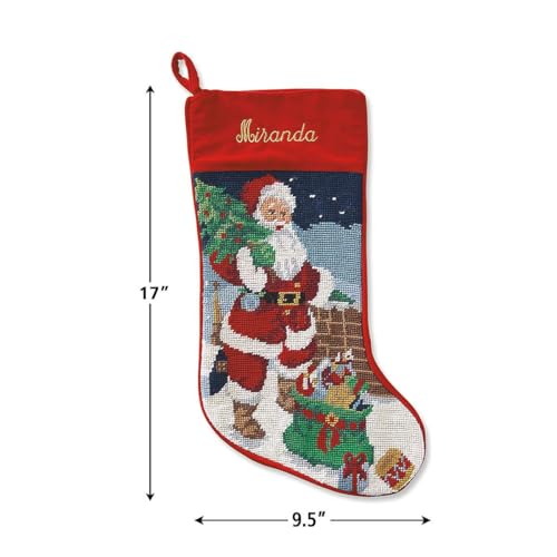 Lillian Vernon Santa Personalized Heirloom Christmas Needlepoint Stocking Stocking, 100% Wool, 9.5