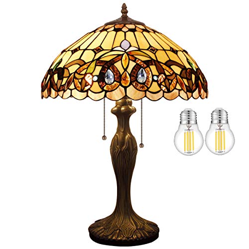 WERFACTORY Tiffany Style Table Lamp Colorful Stained Glass Serenity Victorian Bedside Lamp16X16X24 Inches Desk Light Metal Base Decor Bedroom Living Room Home Office S021 Series