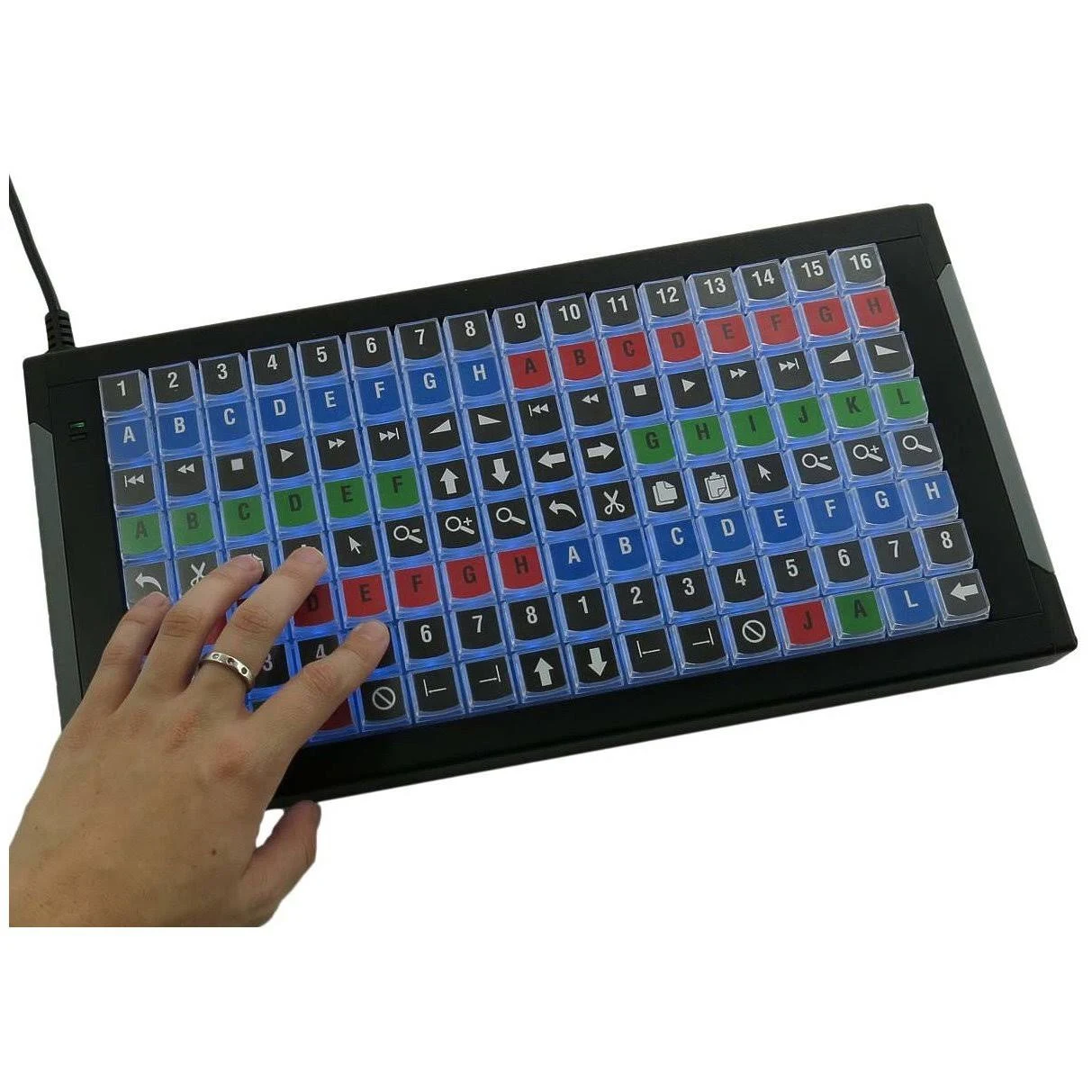 X-Keys XK-128 128-Keys Customizable USB Keyboard, Blue and Red Backlighting - XK-1225-UFK128-R