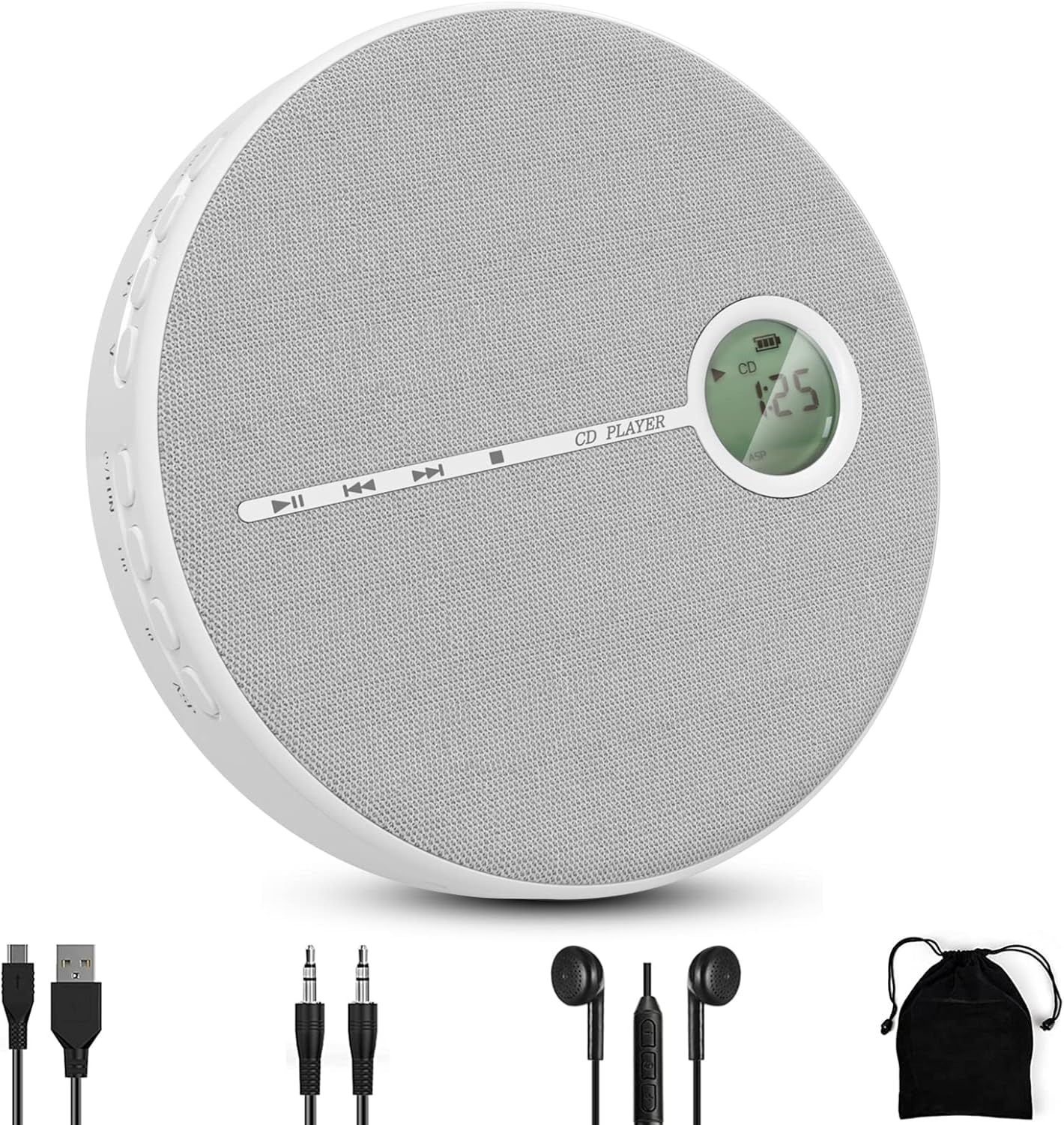 Rechargeable Portable CD Player with Bluetooth,ZUNKOM Compact Anti-Skip Walkman CD Player with Headphones &Dual Stereo Speakers for Home/Travel,Support CD MP3 USB AUX Input,2000mAh (Black) Pack of 2