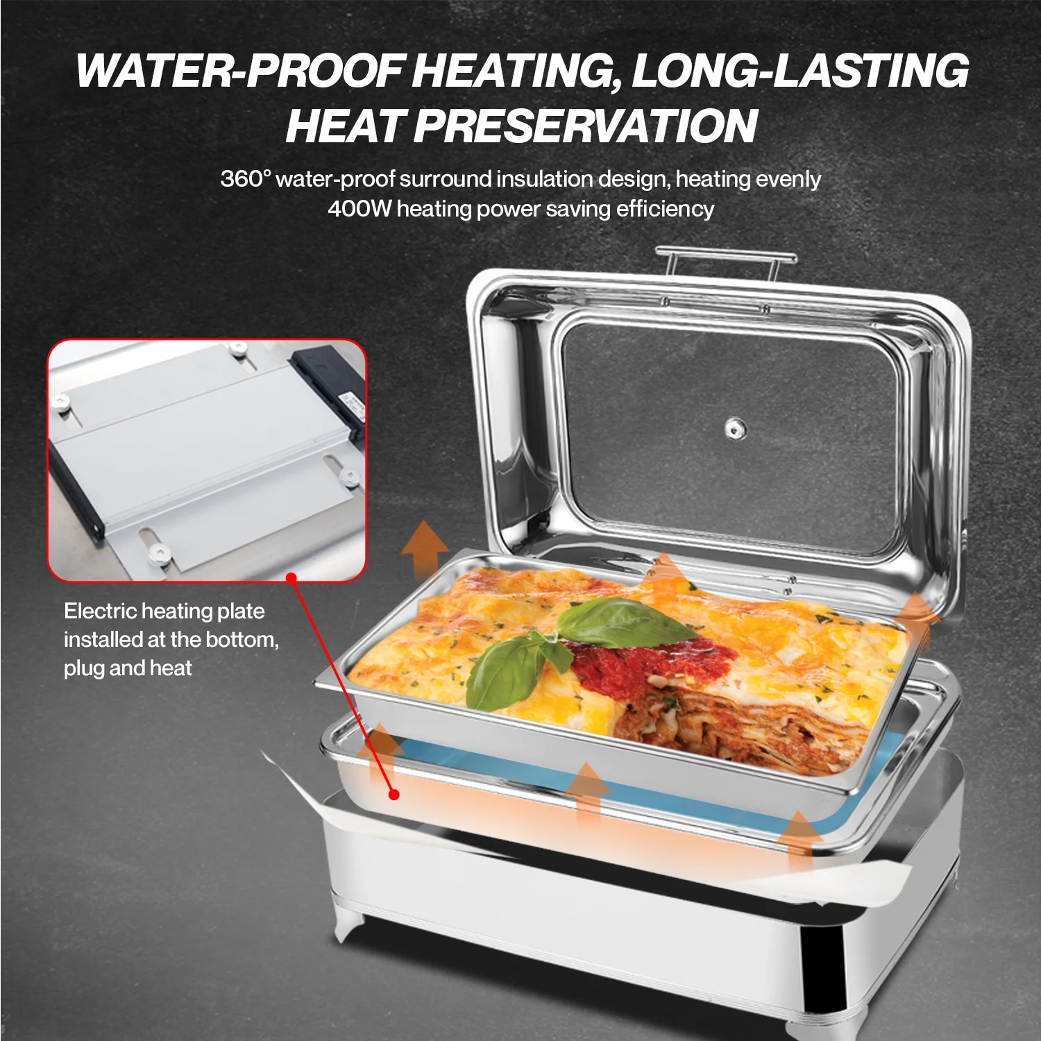 Gvode Electric Buffet Server Food Warmer with Glass Window for Catering, Buffet, Adjustable Temp