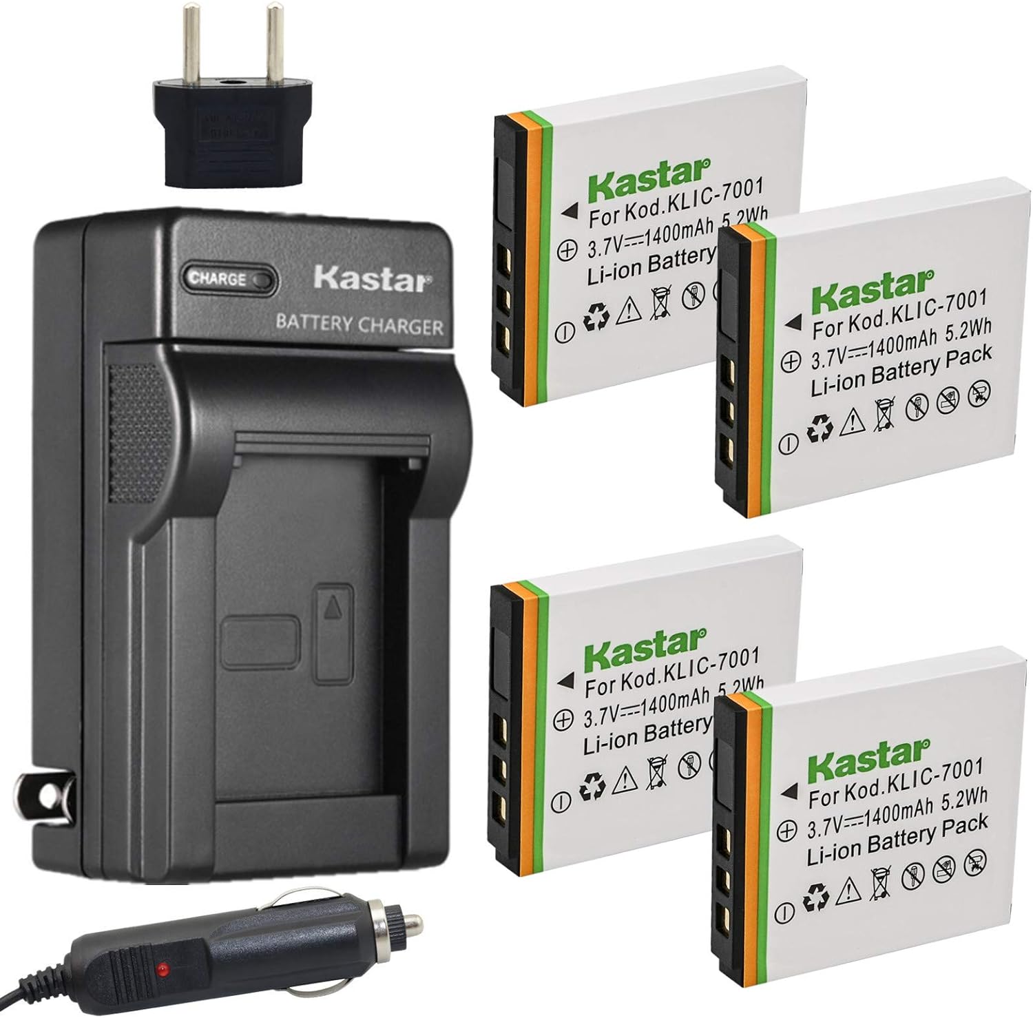 Kastar Battery (4-Pack) and Charger Kit for Kodak KLIC-7001 and Kodak EasyShare M320, M340, M341, M753 Zoom, M763, M853 Zoom, M863, M893 IS, M1063, M1073 IS, V550, V570, V610, V705, V750 Cameras