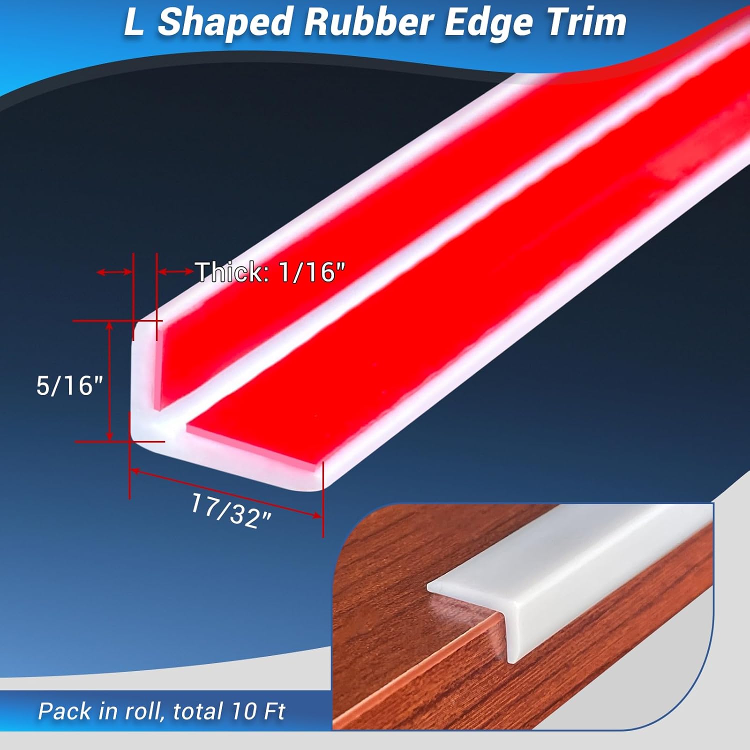 Rubber Corner Edge Trim, Self Adhesive L Shaped Edge Trim, Small Size Peel and Stick Edge Trim for Tile, Wall and Furniture Edges, White Color, 10Ft