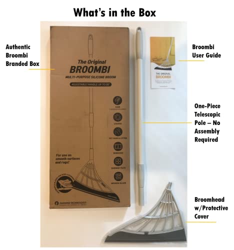 Original Broombi - Mulitfunctional Silicone Broom and Squeegee - Smart Broom for Indoor Cleaning - Sweeps up Glass, Fine Dust, Pet Hair, Liquids - Works on Smooth Floors, Rugs, Windows