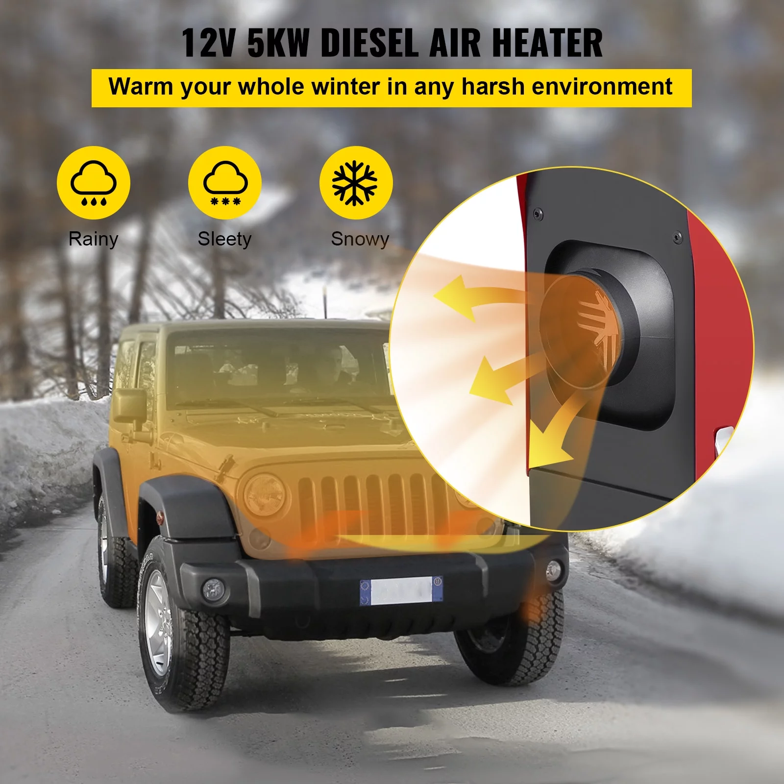VEVOR Diesel Air Heater All in One 12V 5KW,Diesel Parking Heater with Black LCD Switch & Muffler & Wireless Control for Car Bus Truck Boat Trailer Motorhomes Engineering Vehicles