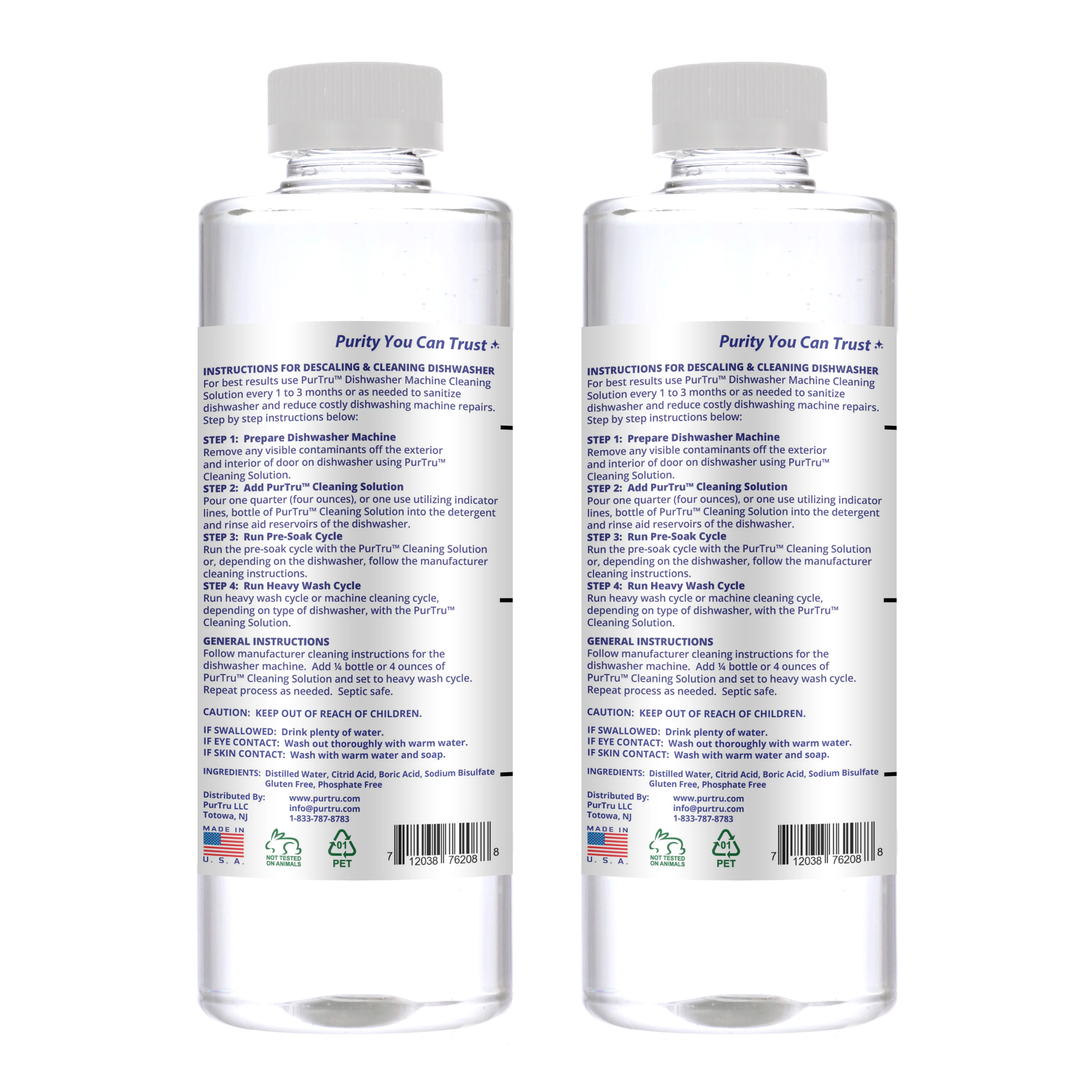 PurTru Liquid Dishwasher Detergents, Unscented, 16 Fluid Ounce, 2 Count