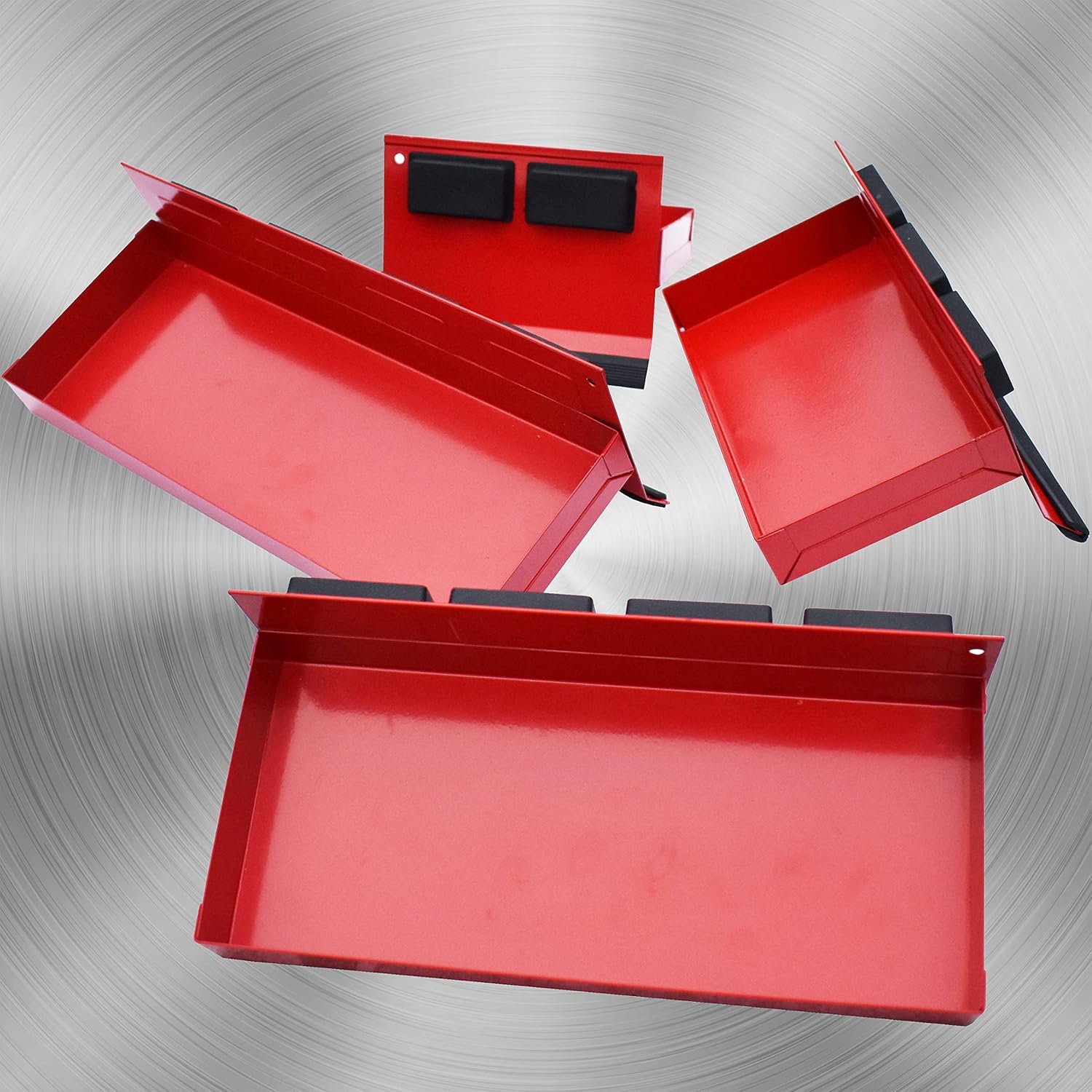 Magnetic Shelf 4-Pcs Set - Red Magnetic Tool Trays - Metal Tool Box with Strong Magnets - Magnetic Storage for Toolbox - Tool Box Accessories for Van Workshop Pack of 2