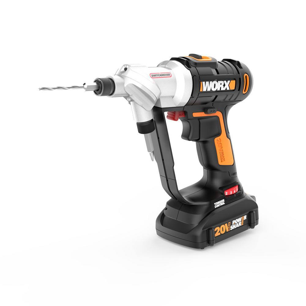 Worx WX176L.1 - 20-Volt Switchdriver Cordless 1/4 in. Drill and Driver with 67-Piece Accessory Kit
