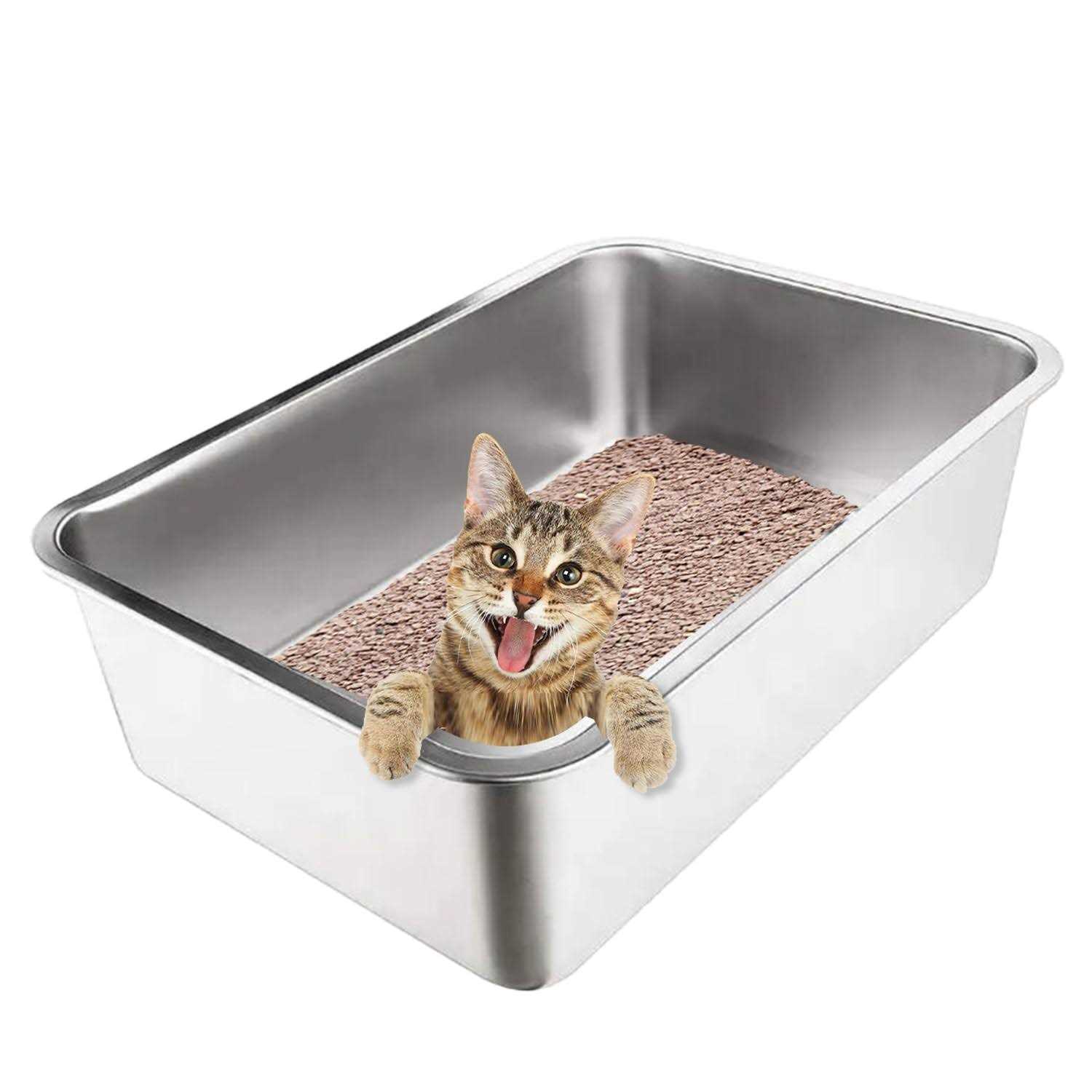 Stainless Steel Cat Litter Box With High Sides Never Absorbs Odor, Stains or Rusts - Pet Supplies online store