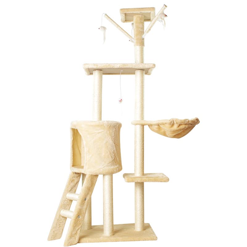 Cat Tree,54.3 inch Tall Cat Tree Tower with Cat Condo and Hammock,Cat Activity Center Large Cat Tree for Indoor Cats,Funny Multi-Level Cat Tree Tower for Cat,Yellow