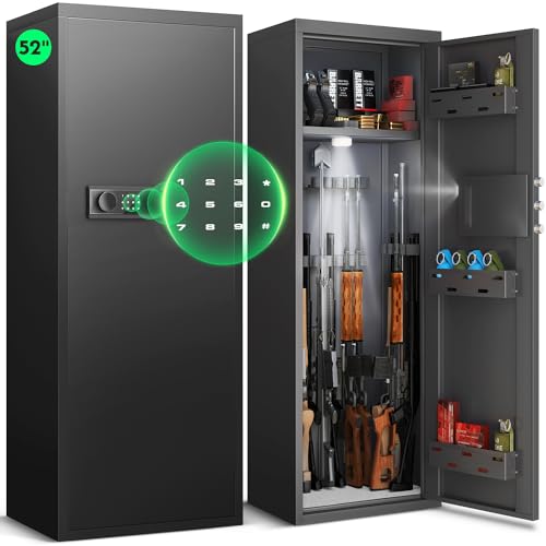 10-12 Digital Rifle Gun Safe, Large Unassembled Gun Safe for Rifles and Pistols with LCD Keypad, Quick Acces Long Gun Safe for Rifes and Shotguns with Dual Alarm System and LED Light