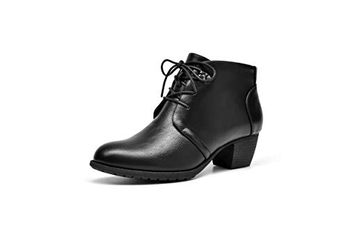 VJH confort Women's Ankle Boots,Lace-up Round Toe Comfortable Low Heel Dress Booties with Side Zipper