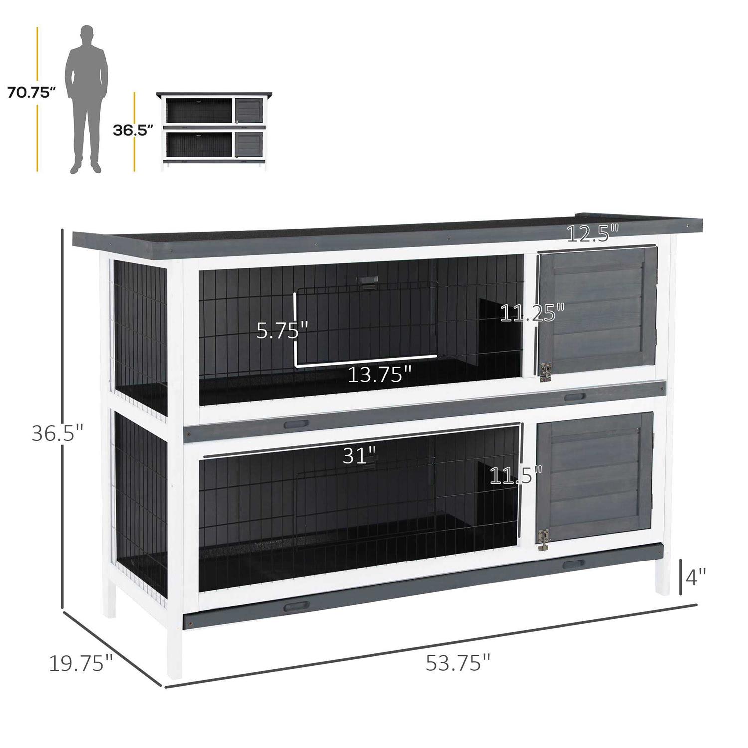 PawHut 54 2-Story Large Rabbit Hutch Bunny Cage Wooden Pet House Small Animal Habitat with Lockable Doors, No Leak Tray and Waterproof Roof - Pet Supplies online store
