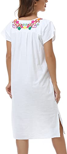 YZXDORWJ Women Mexican Embroidered Long Dress Ruffle Collar Maxi Boho Floral Summer Short Sleeve