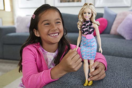 Barbie Fashionistas Doll #202, Curvy with Blonde Hair, Girl Power Print Outfit & Accessories Including Sneakers & Fanny Pack