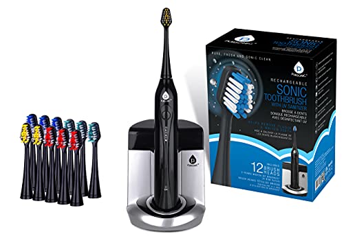 Pursonic S450 Deluxe Plus Sonic Rechargeable Toothbrush with built in UV sanitizer and bonus 12 brush heads included, Black, 1.25 Pound