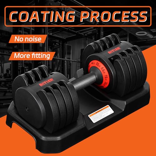 Adjustable Dumbbell, 55LB Dumbbell Set with Tray for Workout Strength Training Fitness, Adjustable Weight Dial Dumbbell with Anti-Slip Handle and Weight Plate for Home Exercise