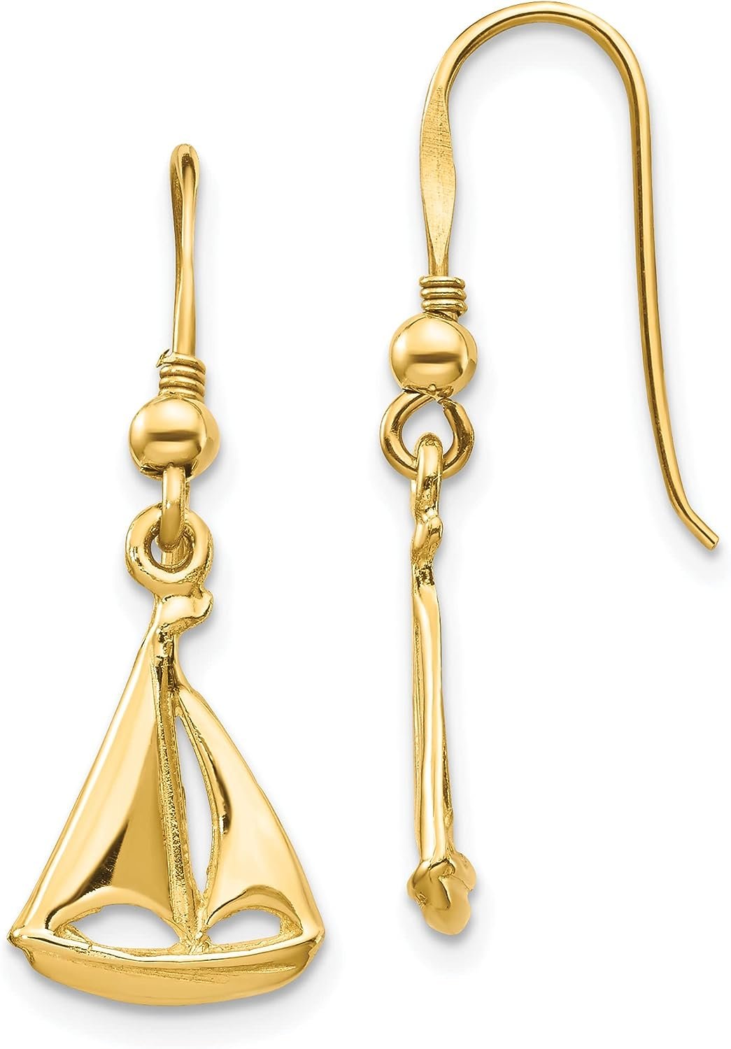14K Yellow Gold Sailboat Shepherd Hook Earrings - 30.8mm